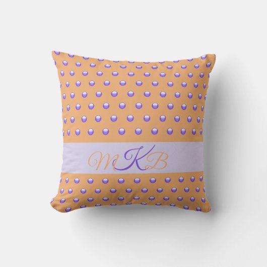 Polka Dot Pattern Modern Blue Peach Spots Monogram Kussen (Voorkant)