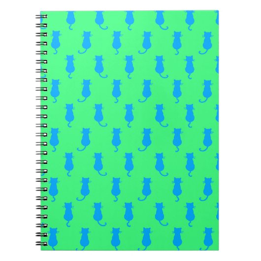 Polka Dot Pattern Pop Art Cat in Blue en Limoen Notitieboek (Voorkant)