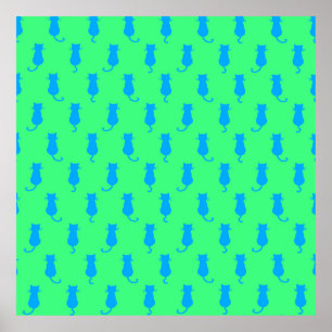 Polka Dot Pattern Pop Art Cat in Blue en Limoen Poster