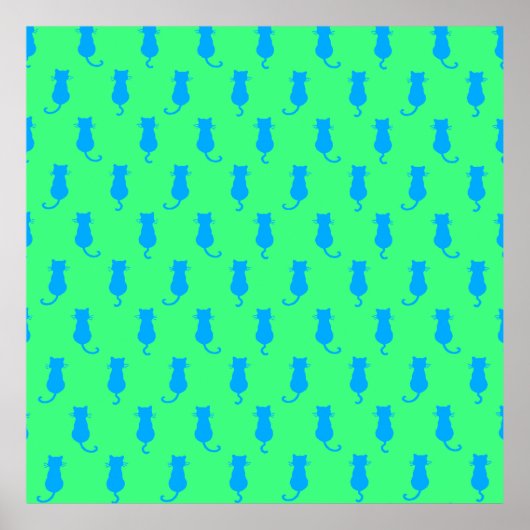 Polka Dot Pattern Pop Art Cat in Blue en Limoen Poster (Voorkant)