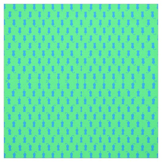 Polka Dot Pattern Pop Art Cat in Blue en Limoen Stof (Swatch)