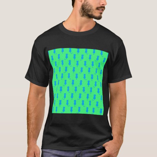 Polka Dot Pattern Pop Art Cat in Blue en Limoen T-shirt (Voorkant)