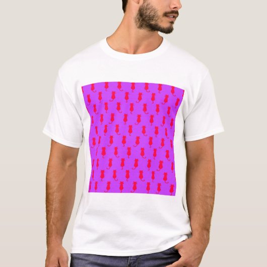 Polka Dot Pattern Pop Art Cat in Red en Lila T-shirt (Voorkant)