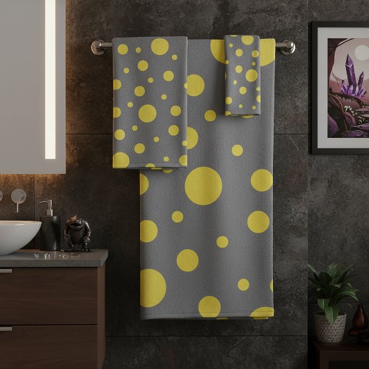 Polka Dot Pattern Yellow Gray Bad Handdoek