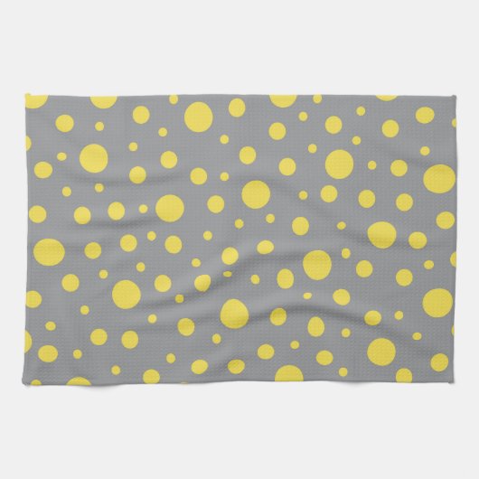 Polka Dot Pattern Yellow Grey Theedoek (Horizontaal)