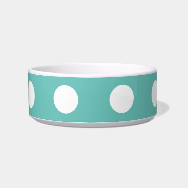 Polka Dot Pet Bowl (Aqua & Wit) Voerbakje (Links)