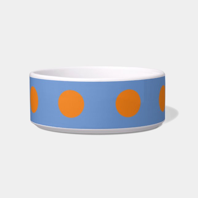 Polka Dot Pet Bowl (denim blauw & Sinaasappel) Voerbakje (Voorkant)