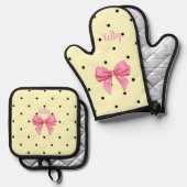 Polka dot pink and bow ovenwant & pannenlap set (Voorkant / Achterkant)