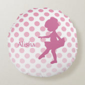 Polka Dot Pink Ballerina Gepersonaliseerd Rond Kussen (Voorkant)