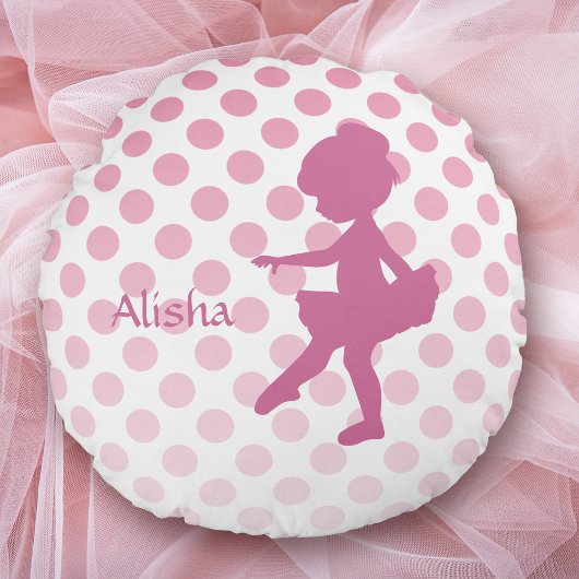 Polka Dot Pink Ballerina Gepersonaliseerd Rond Kussen