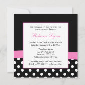 Polka Dot Pink Black Bow Heart Bat Mitzvah Kaart (Achterkant)