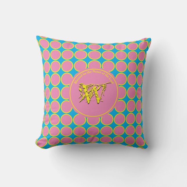 POLKA DOT Pink Blue Gepersonaliseerd Monogram scri Kussen (Voorkant)