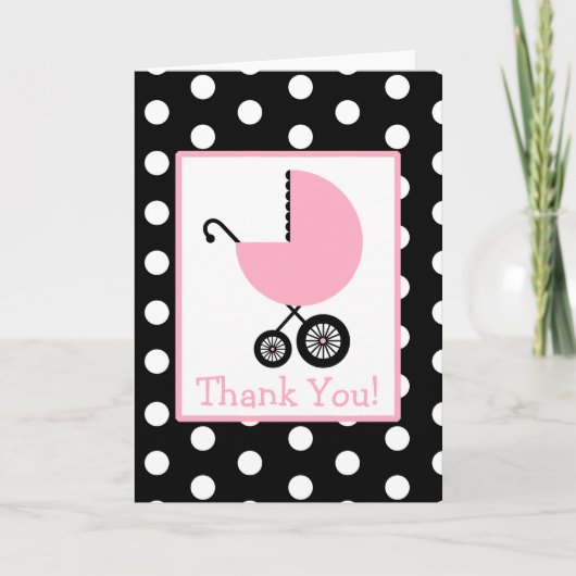 Polka Dot & Pink Carriage Baby shower Bedankt (Voorkant)