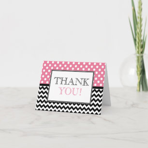 Polka Dot Pink & Chevron Dank u wel Bedankkaart