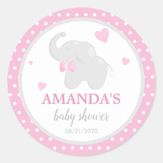 Polka Dot Pink Elephant Baby shower Girl Sticker (Voorkant)