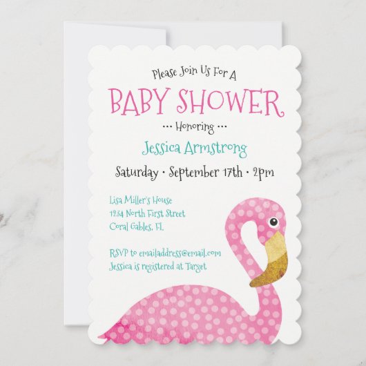 Polka Dot Pink Flamingo Baby shower Kaart (Voorkant)