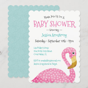 Polka Dot Pink Flamingo Baby shower Kaart
