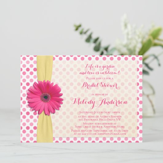 Polka Dot Pink Gerber Bridal Shower Kaart (Staand voorkant)