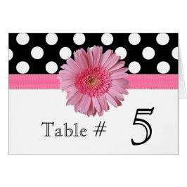 Polka Dot & Pink Gerber Daisy Wedding Table Number