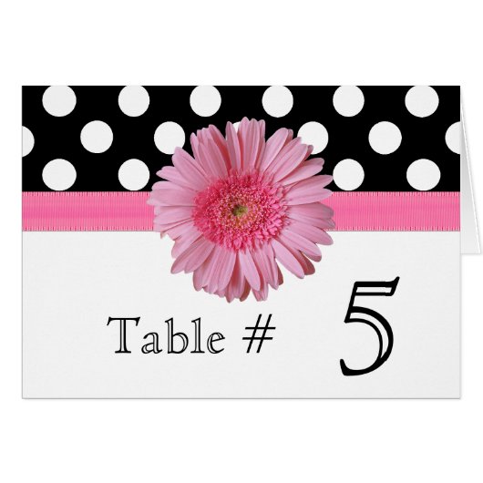 Polka Dot & Pink Gerber Daisy Wedding Table Number (Voorkant Horizontaal)