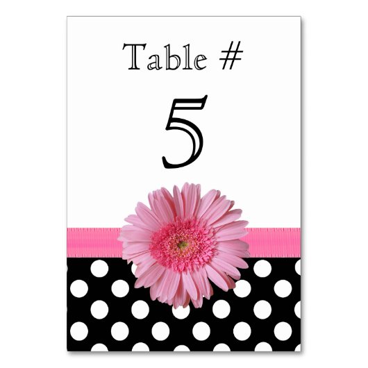 Polka Dot & Pink Gerber Daisy Wedding Table Number Kaart (Achterkant)