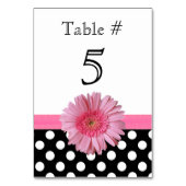 Polka Dot & Pink Gerber Daisy Wedding Table Number Kaart (Voorkant)