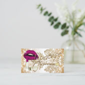 Polka Dot Pink Lips and Gold Visitekaartje (Staand voorkant)