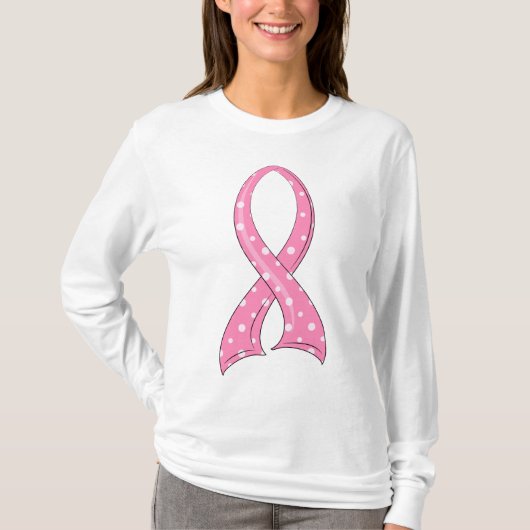 Polka Dot Pink Ribbon Breast Cancer T-shirt (Voorkant)