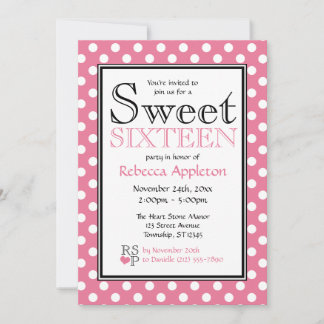 Polka Dot Pink & White Sweet Sixteen-uitvindingen Kaart