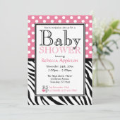 Polka Dot Pink & Zebra Print Baby shower Kaart (Staand voorkant)