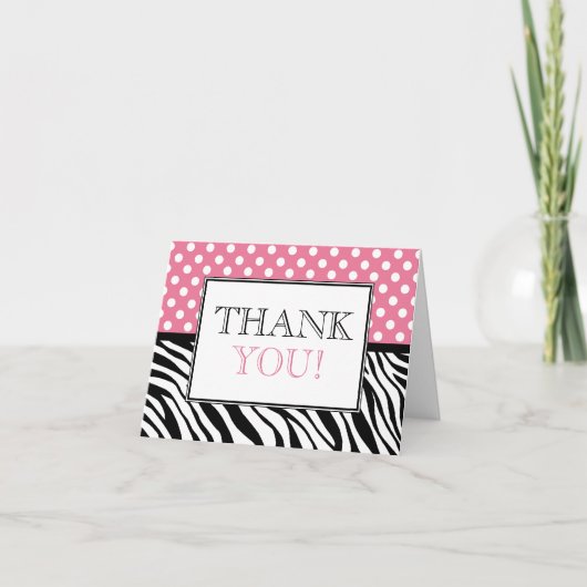 Polka Dot Pink & Zebra print bedankt kaart (Voorkant)