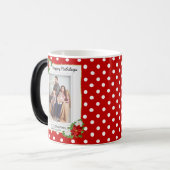 Polka Dot Poinsettia Foto Kerst Koffie Mok (Voorkant links)