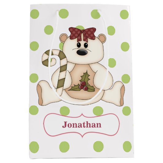 Polka Dot Polar Beer op persoonlijke kerstmis Medium Cadeauzakje (Voorkant)