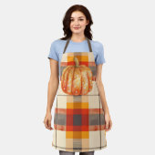 Polka dot pompoen op plaid herfst schort (Gedragen)