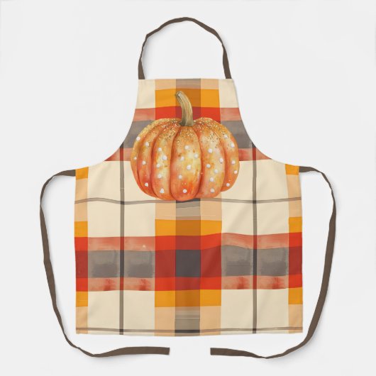 Polka dot pompoen op plaid herfst schort (Voorkant)