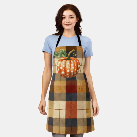 Polka dot pompoen plaid schort (Gedragen)