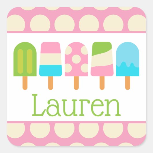 Polka Dot Popsicle gepersonaliseerde Stickers (Voorkant)