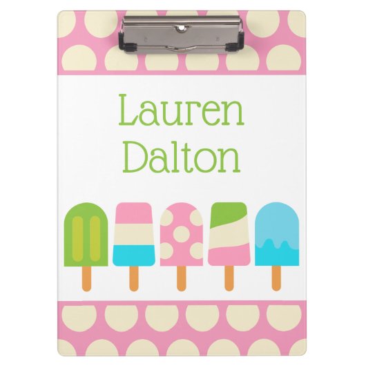 Polka Dot Popsicles Gepersonaliseerd Klembord (Voorkant)