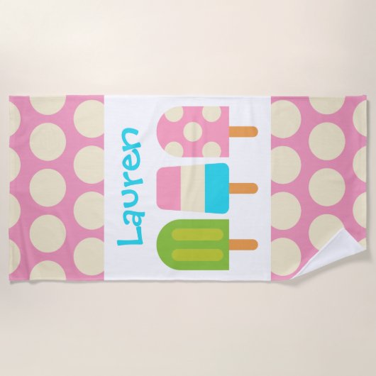 Polka Dot Popsicles gepersonaliseerde strandlaken (Voorkant)
