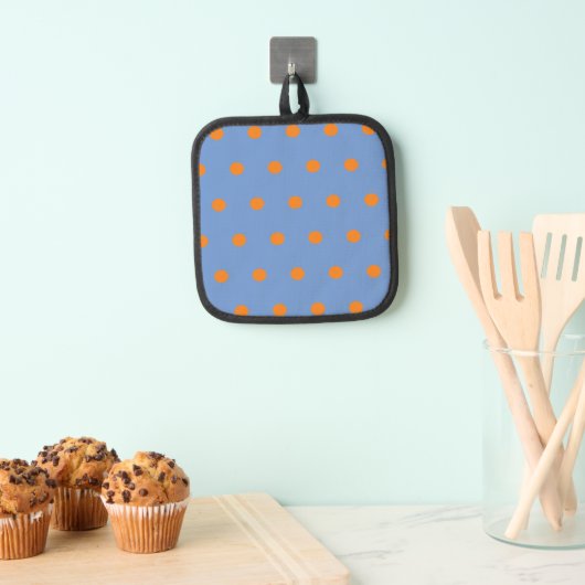 Polka Dot Pot Holder (Denim blauw & Sinaasappel) Pannenlap (Insitu(Ophanging))