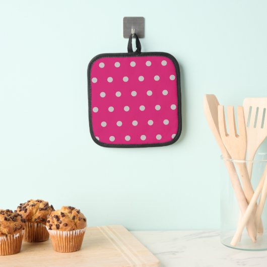 Polka Dot Pot Holder (Hot Pink & Grey) Pannenlap (Insitu(Ophanging))