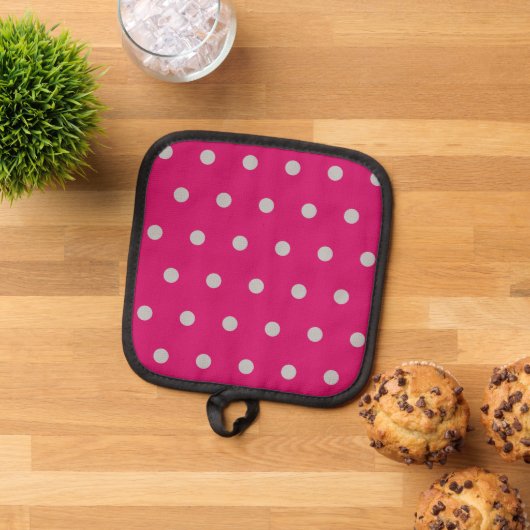 Polka Dot Pot Holder (Hot Pink & Grey) Pannenlap (Top down)