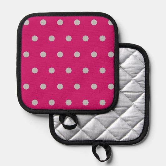 Polka Dot Pot Holder (Hot Pink & Grey) Pannenlap (Voorkant / Achterkant)