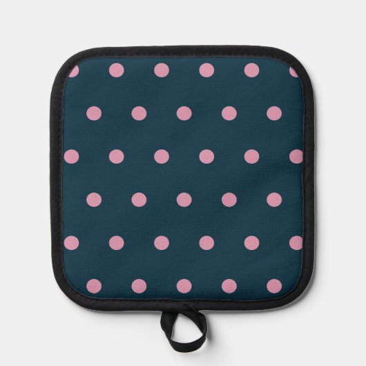 Polka Dot Pot Holder (Midnight Blue & Soft Pink) Pannenlap (Voorkant)