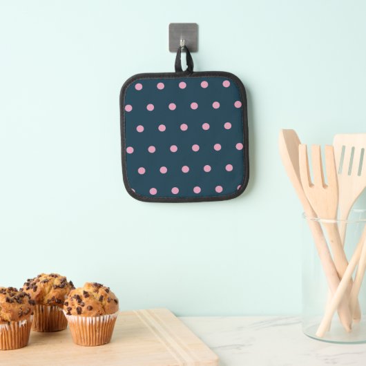 Polka Dot Pot Holder (Midnight Blue & Soft Pink) Pannenlap (Insitu(Ophanging))
