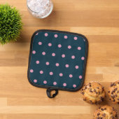 Polka Dot Pot Holder (Midnight Blue & Soft Pink) Pannenlap (Top down)