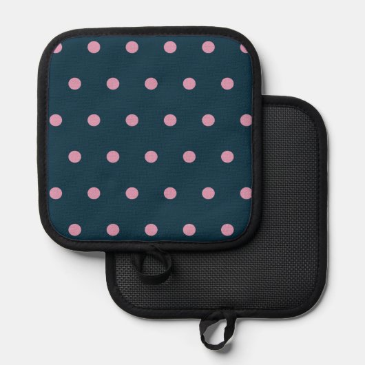 Polka Dot Pot Holder (Midnight Blue & Soft Pink) Pannenlap (Voorkant / Achterkant)