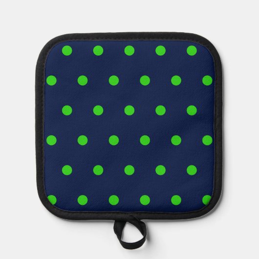 Polka Dot Pot Holder (Navy Blue & Lime Green) Pannenlap (Voorkant)