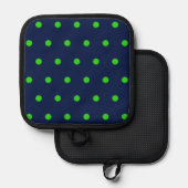 Polka Dot Pot Holder (Navy Blue & Lime Green) Pannenlap (Voorkant / Achterkant)