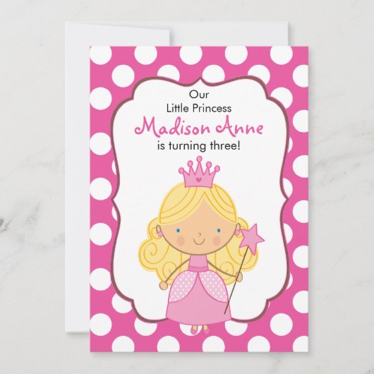 Polka Dot Princess Birthday Invitation Blonde Kaart (Voorkant)